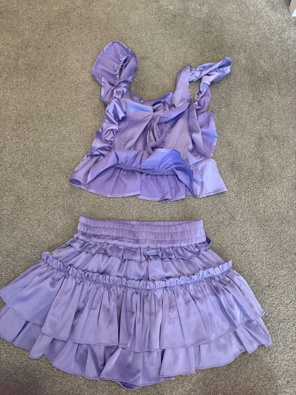 Cake For Dinner Lilac Ruffled Two-Piece Crop Top & Tiered Mini Skirt Set